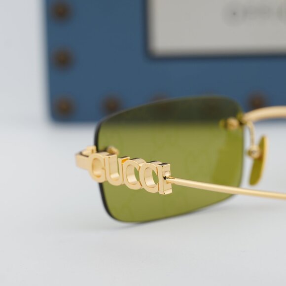 Gucci GG1808S 002 Rectangle Sunglasses - Gold/Green with GG pattern Mirror main image 8